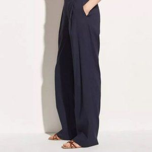 Vince Pleat Front Pull-On Linen Blend Trousers - Marine